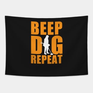 Metal detecting tshirt, metal detecting & relic hunter gift idea, beep, dig, repeat Tapestry