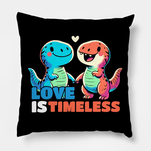 Love is Timeless Relationship Dinosaurs Dino Design Pillow by DoodleDashDesigns