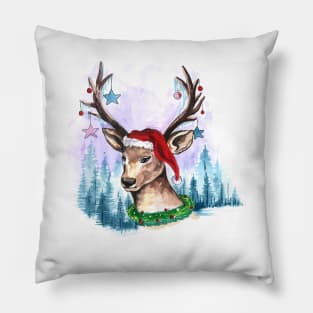 Deer Christmas Hand Drawn Pillow