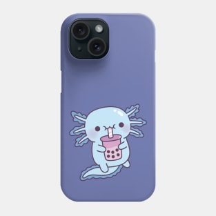 Cute Blue Axolotl Drinking Taro Boba Milk Tea Phone Case