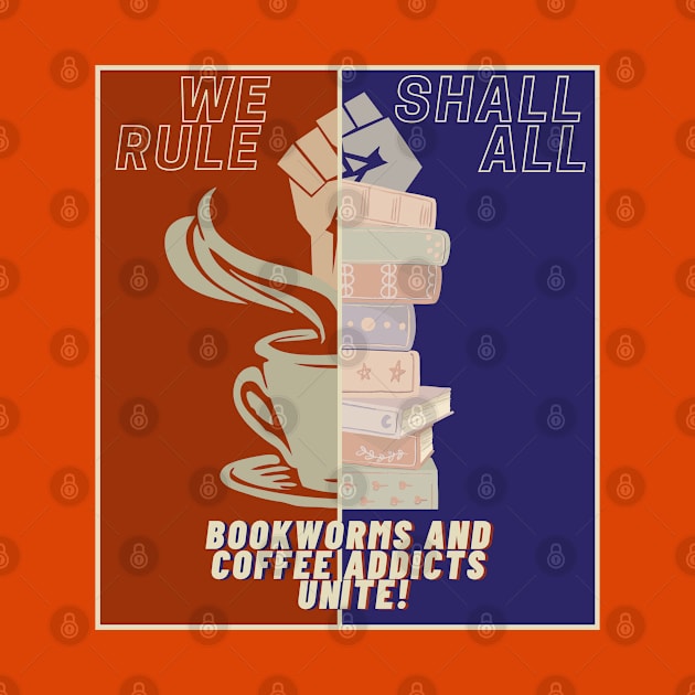 Coffee and reading - Blue and Red poster calling all bookworms and coffee addicts by Haze and Jovial