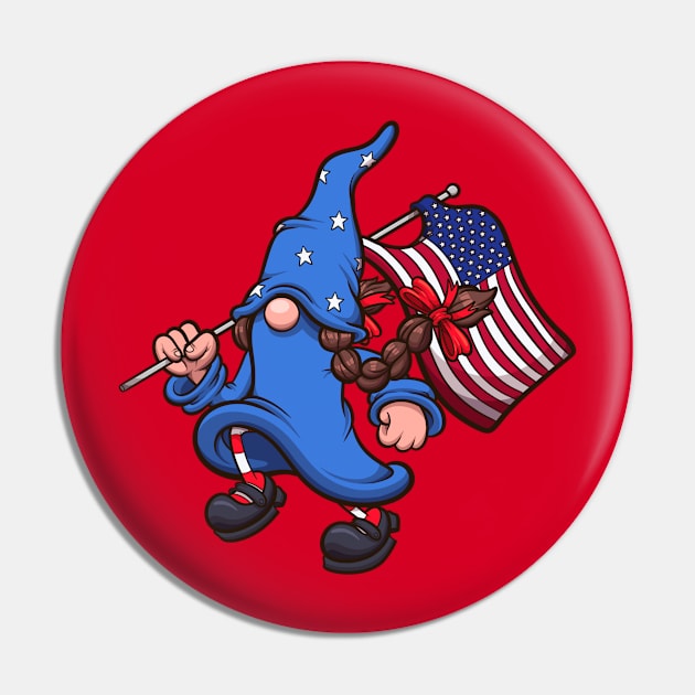 Female 4th Of July Gnome With American Flag Pin by TheMaskedTooner