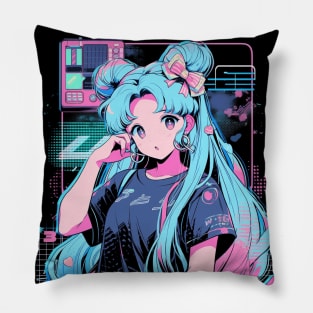 Anime Girl Vaporwave Aesthetic Lo-Fi Pillow