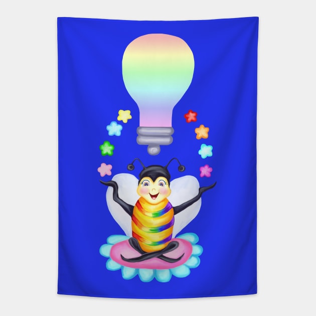 Bee Rainbow Lightbulb Idea Tapestry by Art by Deborah Camp