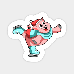 Pig at Ice skating with Ice skates Magnet