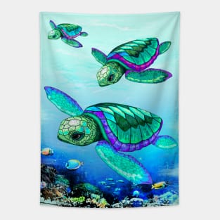 Sea Turtles Dance Tapestry