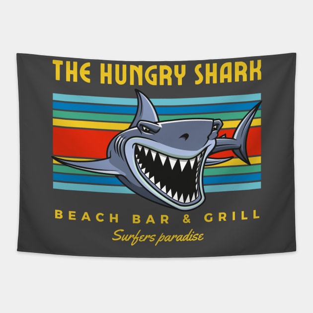 Hungry Shark, Great White Shark Beach Bar Tapestry by Teessential