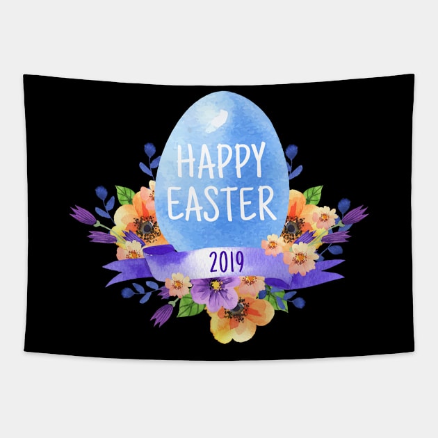 Happy Easter 2019 Watercolor Spring Flowers Gift Tapestry by peter2art