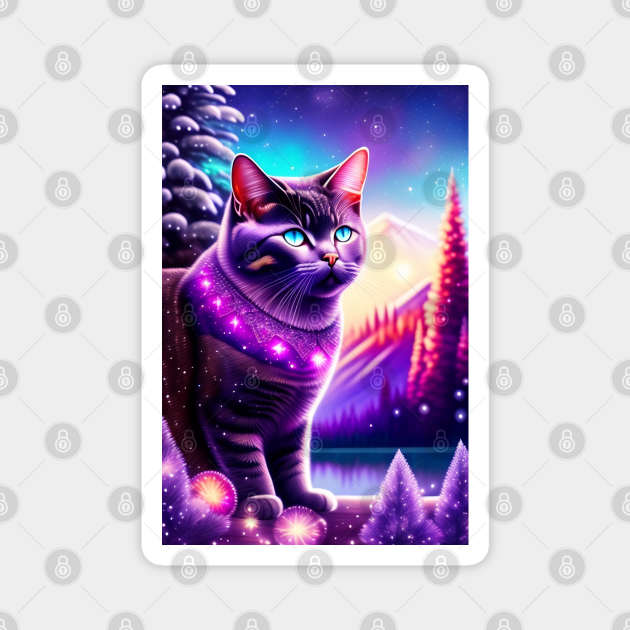 British Shorthair Enjoys Winter Magnet by Enchanted Reverie