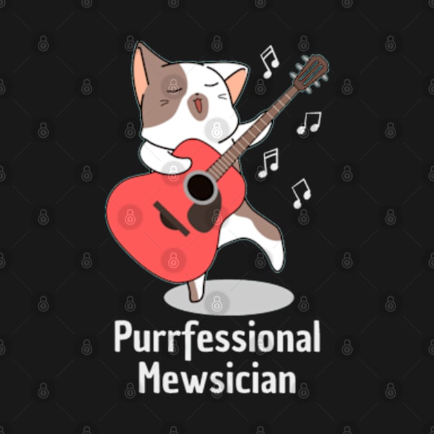 Purrfessional Mewsician Cat Puns Cute Cat Playing Guitar by Xiaoxiao Art