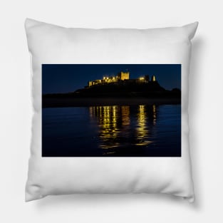 Night Reflections Of Bamburgh Castle Pillow