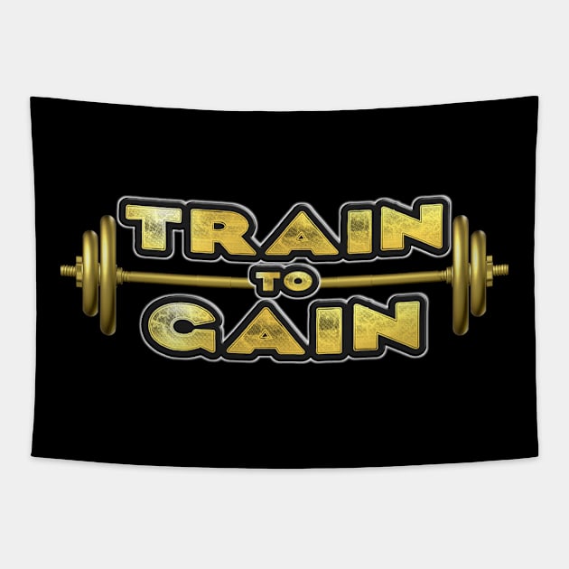 Black and Gold Train to Gain Workout Design Tapestry by Donperion