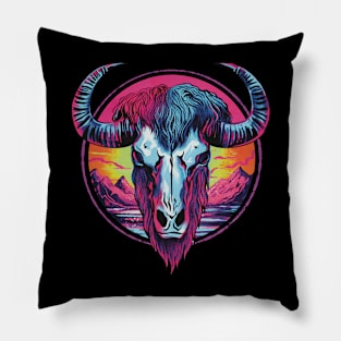 Buffalo skull colorful Pillow