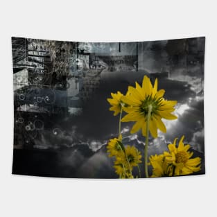 Abstract symbols and yellow flowers Tapestry