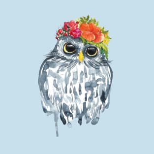 Watercolor Grey Floral Owl T-Shirt