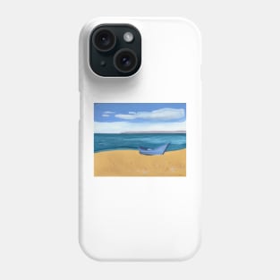Blue Boat by the Ocean Gouache Painting Phone Case