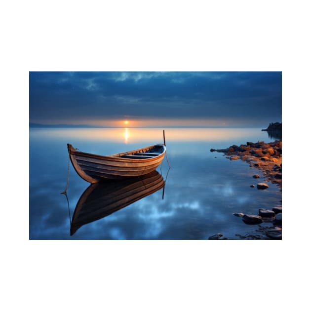 Tranquil Water Boat Serene Landscape by Cubebox