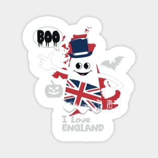 BOO GHOST with the English flag "I love England"  - cute Halloween Magnet