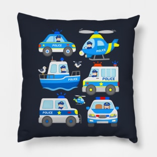 Cops with Patrol Cars Police Helicopter Boat for Kids Pillow