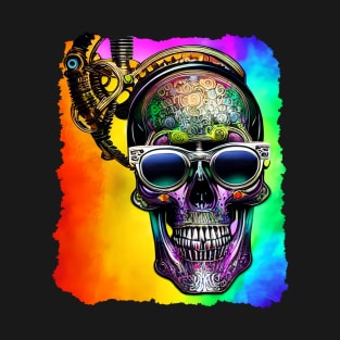 Rainbow Steampunk Skull with Sunglasses T-Shirt