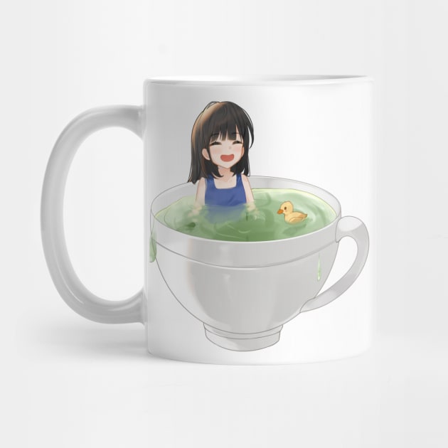 Cute Kawaii Anime Girl Is Bathing in Green Tea Cup Hoodie