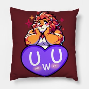 Blushing UwU Furry Anthro Lion Heart Pillow