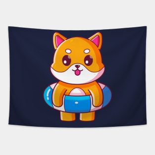 Cute shiba inu with swimming ring summer vacation Tapestry