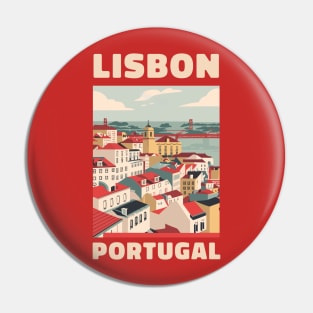 A Vintage Travel Art of Lisbon - Portugal Pin