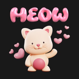 3D Pink Cat Heart T-Shirt