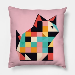 Geometric Cat Colorful Abstract Retro Design Pillow