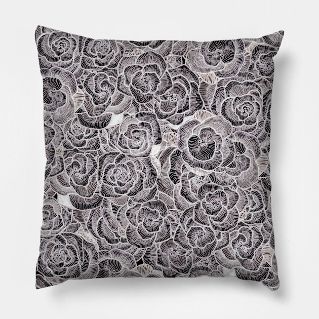 Black & White Floral. Pillow by FanitsaArt