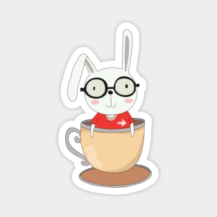 Cute Rabbit Nerd with Glasses and Coffee Cup Magnet