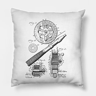 Fishing Reel Vintage Patent Hand Drawing Pillow