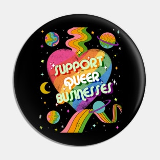 Support Queer Businesses Vintage Distressed with Planets & Rainbows Pin