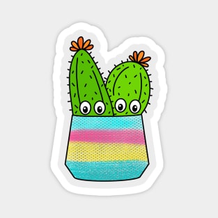 Cute Cactus Design #280: Cute Cacti In Spray Painted Pot Magnet