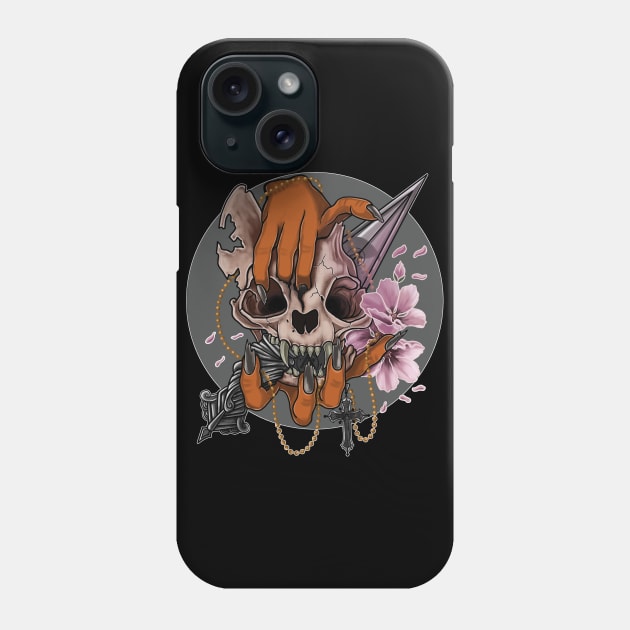 Silver moon skull cat Phone Case by Dugleidy Santos