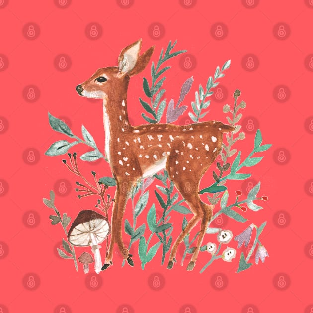 Little fawn and leaves by Petit Faon Prints