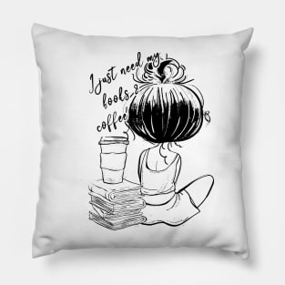 I Just Need My Books & Coffee - Cute Line Art Pillow