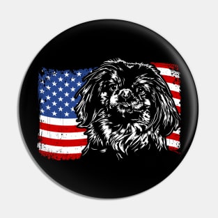 Proud Pekingese American Flag patriotic dog Pin