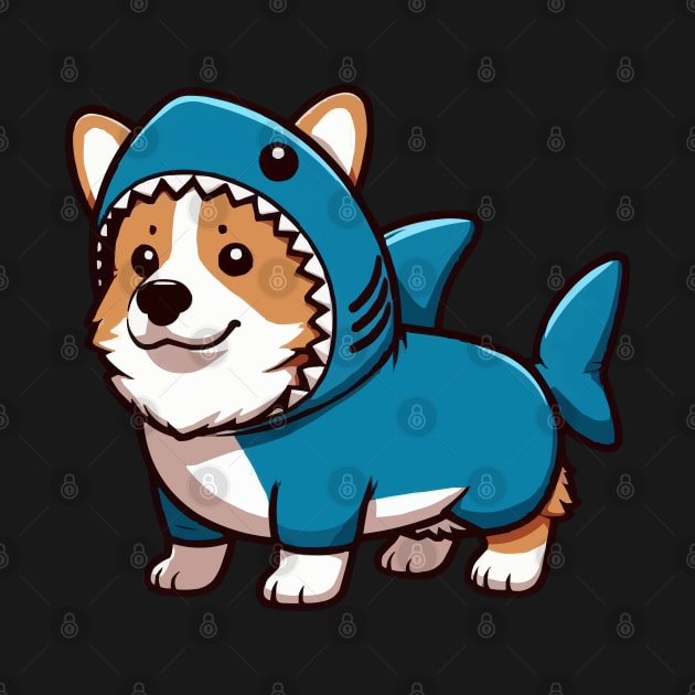 cute corgi in shark suit by fikriamrullah