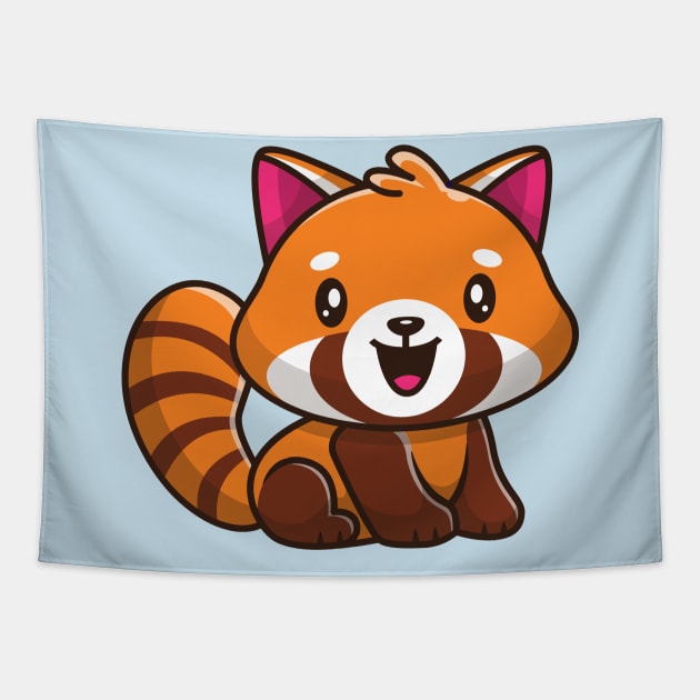 Cute Red Panda Sitting Cartoon Tapestry by Catalyst Labs