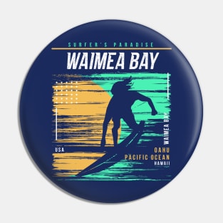 Retro Surfing Waimea Bay Oahu Hawaii // Vintage Surfer Beach // Surfer's Paradise Pin