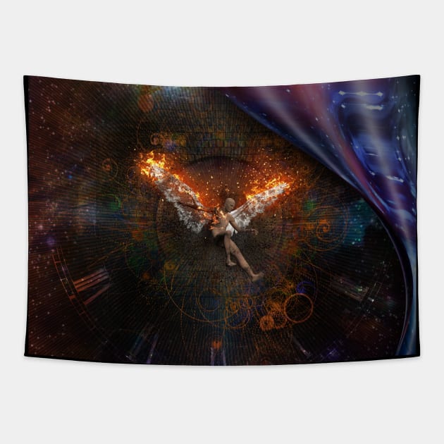 Angel with burning wings Tapestry by rolffimages