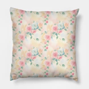 Watercolor Peachy and Light Blue Roses Flower Art Pillow