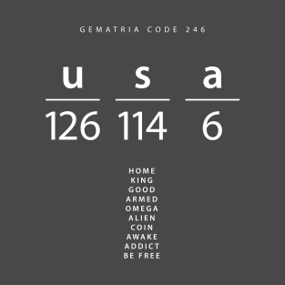 USA word code in the English Gematria T-Shirt