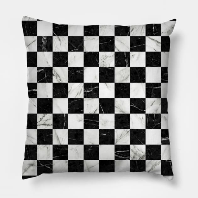 Marble Checkerboard Pattern - Black and White Pillow by ZoltanRatko