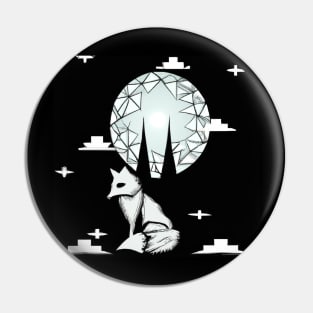 Black and White Geometric Fox Minimalist Forest At Night Pin