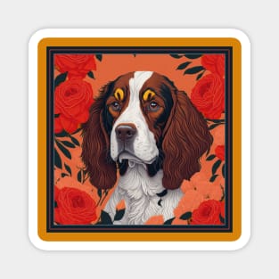 Dogs, spaniel and flowers, dog, style vector (red version spaniel) Magnet