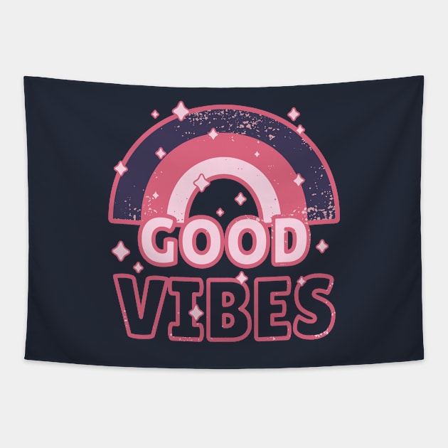 Pink Rainbow and Good Vibes Tapestry by dkdesigns27