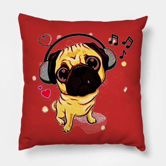 Sweet Pug Dog Enjoy Pillow by fadetsunset